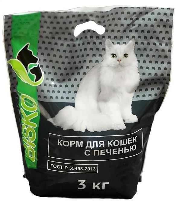 Сухой корм БИСКО С ПЕЧЕНЬЮ Сбалансированный корм для кошек от года